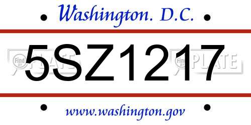 5SZ1217 District Of Columbia License Plate