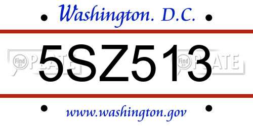 5SZ513 District Of Columbia License Plate