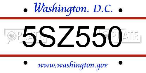 5SZ550 District Of Columbia License Plate