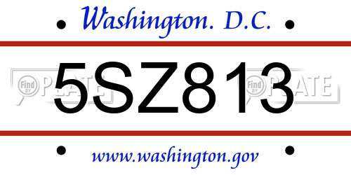 5SZ813 District Of Columbia License Plate