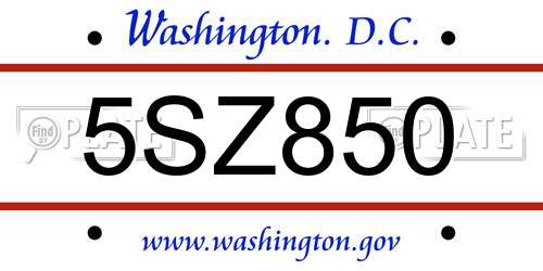 5SZ850 District Of Columbia License Plate