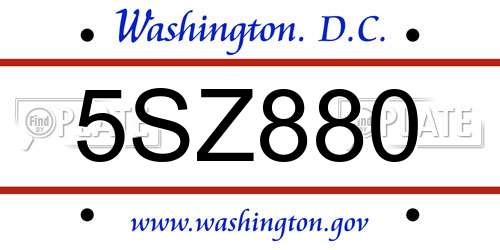 5SZ880 District Of Columbia License Plate