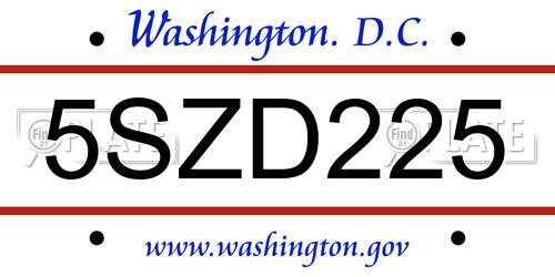 5SZD225 District Of Columbia License Plate