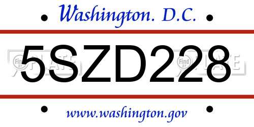 5SZD228 District Of Columbia License Plate