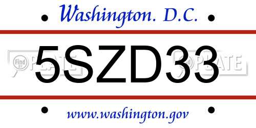5SZD33 District Of Columbia License Plate