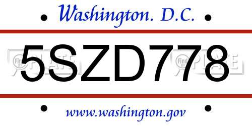 5SZD778 District Of Columbia License Plate