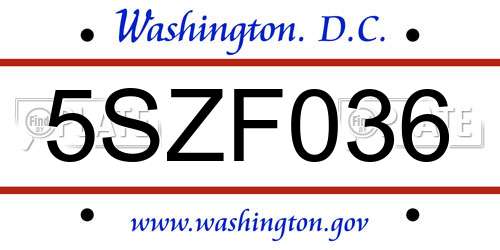 5SZF036 District Of Columbia License Plate