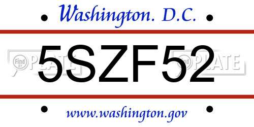 5SZF52 District Of Columbia License Plate