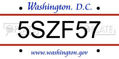 5SZF57 District Of Columbia License Plate