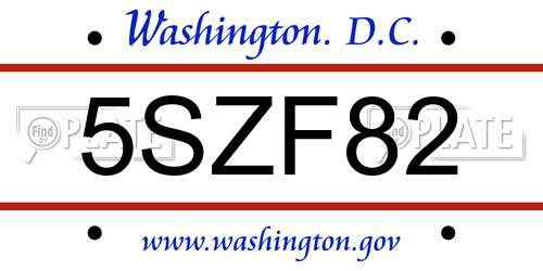 5SZF82 District Of Columbia License Plate