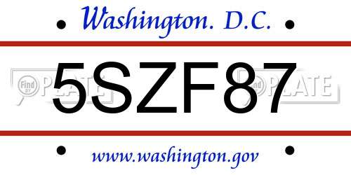 5SZF87 District Of Columbia License Plate
