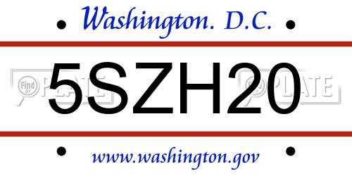 5SZH20 District Of Columbia License Plate