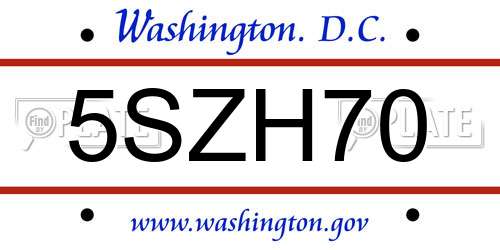 5SZH70 District Of Columbia License Plate