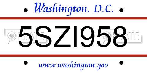 5SZI958 District Of Columbia License Plate