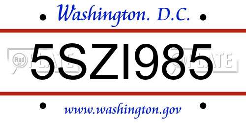 5SZI985 District Of Columbia License Plate