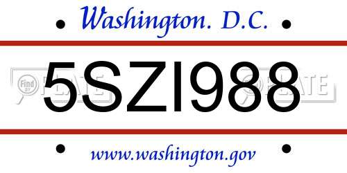 5SZI988 District Of Columbia License Plate
