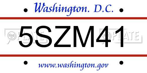 5SZM41 District Of Columbia License Plate