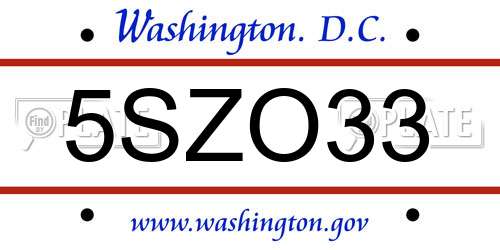 5SZO33 District Of Columbia License Plate