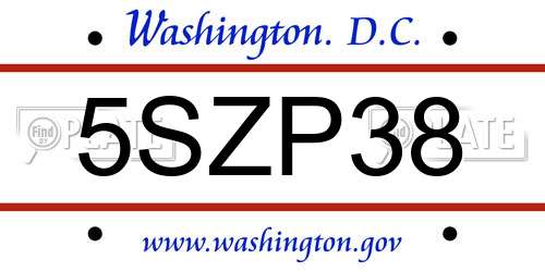 5SZP38 District Of Columbia License Plate