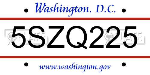 5SZQ225 District Of Columbia License Plate