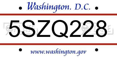5SZQ228 District Of Columbia License Plate