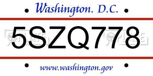 5SZQ778 District Of Columbia License Plate