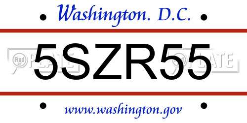 5SZR55 District Of Columbia License Plate