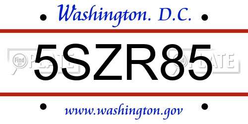 5SZR85 District Of Columbia License Plate