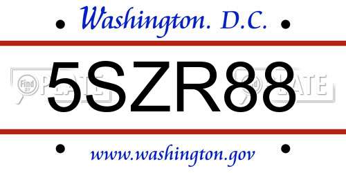 5SZR88 District Of Columbia License Plate