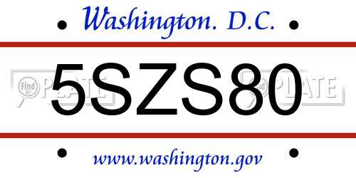 5SZS80 District Of Columbia License Plate