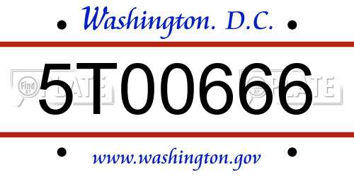 5T00666 District Of Columbia License Plate