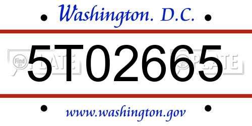 5T02665 District Of Columbia License Plate