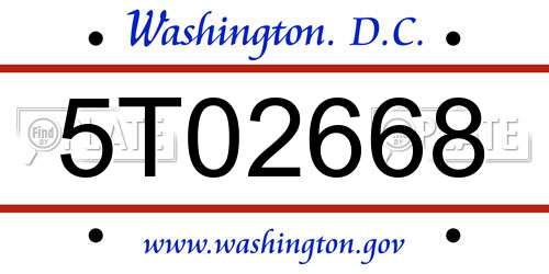 5T02668 District Of Columbia License Plate