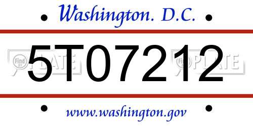 5T07212 District Of Columbia License Plate
