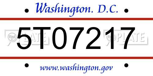 5T07217 District Of Columbia License Plate