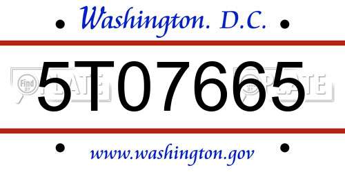 5T07665 District Of Columbia License Plate