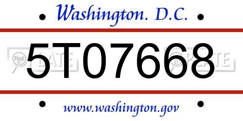 5T07668 District Of Columbia License Plate