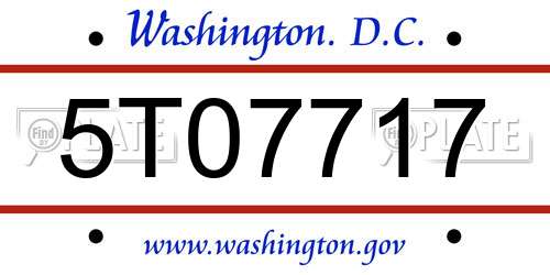 5T07717 District Of Columbia License Plate