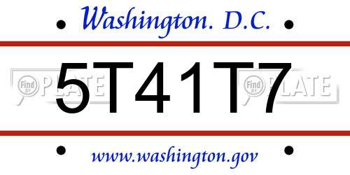 5T41T7 District Of Columbia License Plate