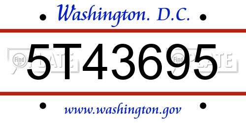 5T43695 District Of Columbia License Plate