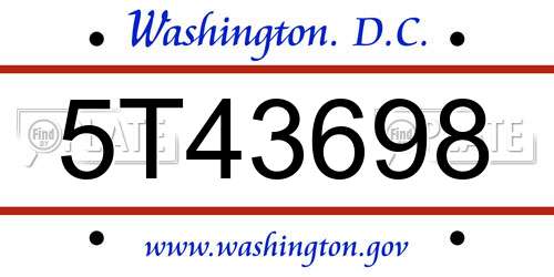 5T43698 District Of Columbia License Plate