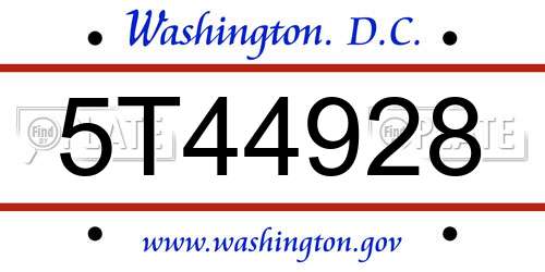 5T44928 District Of Columbia License Plate