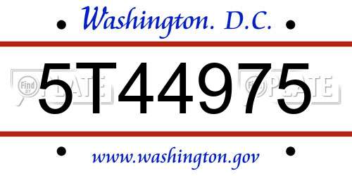 5T44975 District Of Columbia License Plate
