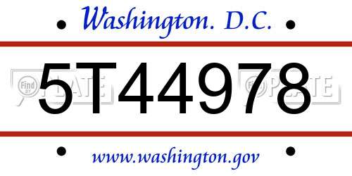5T44978 District Of Columbia License Plate