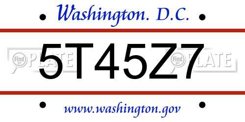 5T45Z7 District Of Columbia License Plate