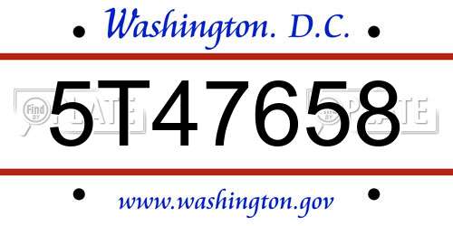 5T47658 District Of Columbia License Plate