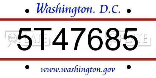 5T47685 District Of Columbia License Plate