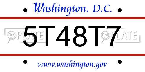 5T48T7 District Of Columbia License Plate