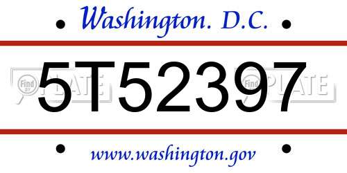 5T52397 District Of Columbia License Plate