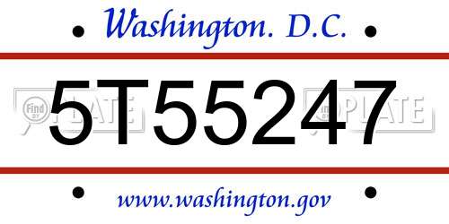 5T55247 District Of Columbia License Plate